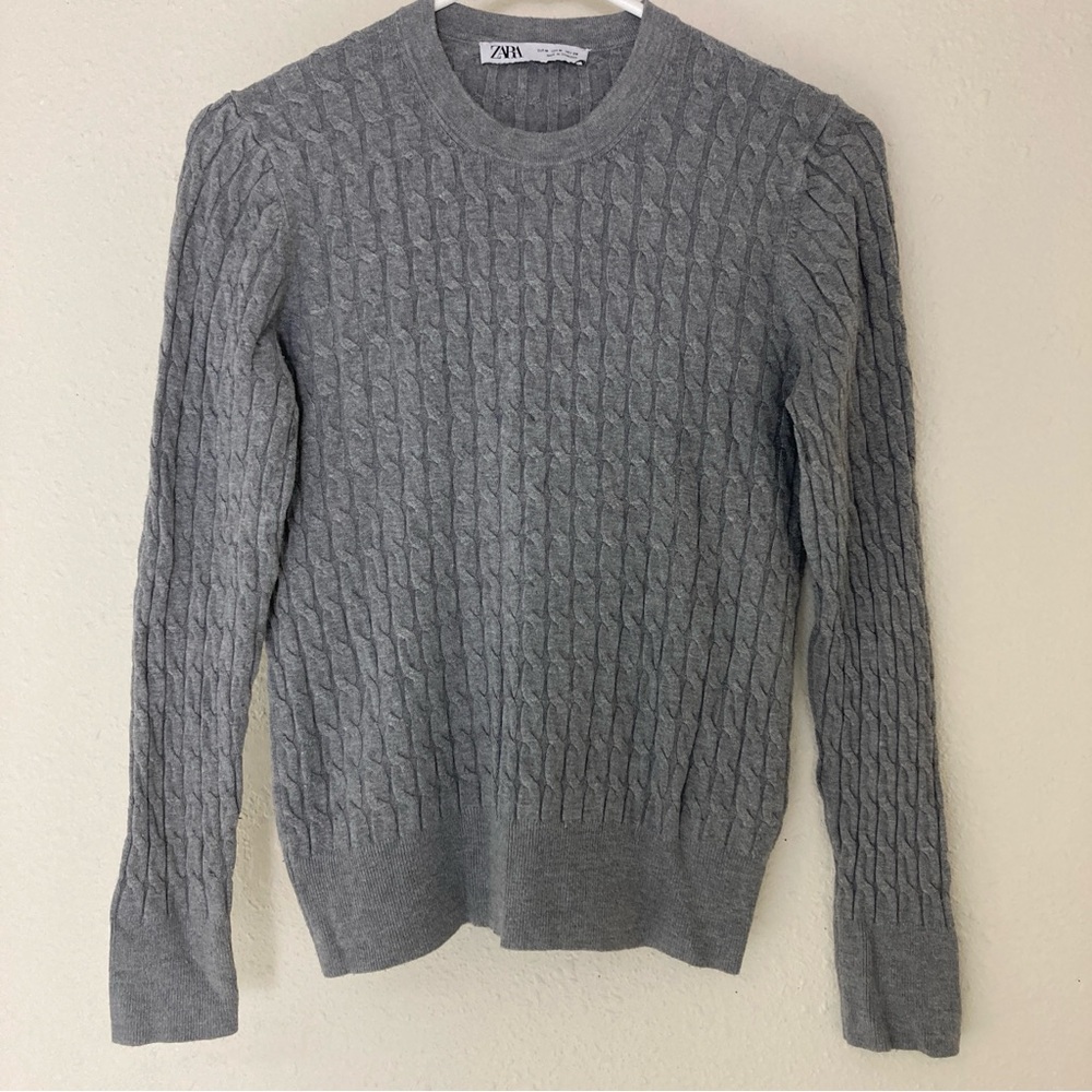 Zara Sweater Cable Knit Round Neck Gray Size M - Picture 1 of 15